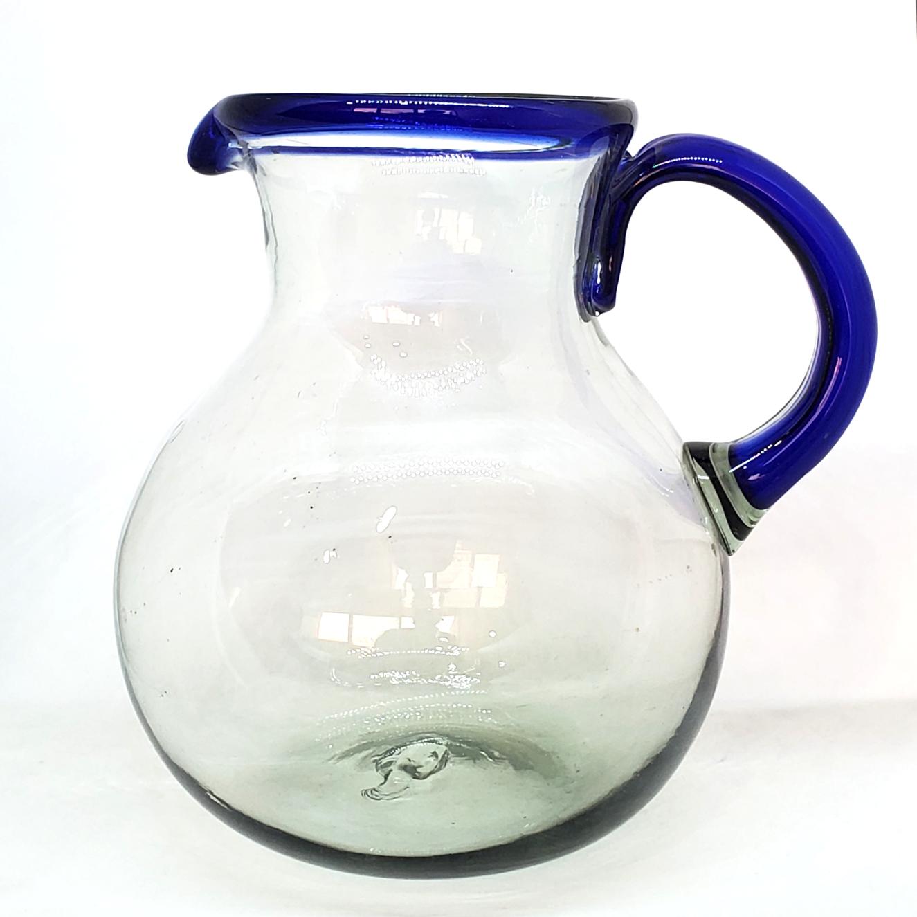 Cobalt Blue Rim 120 oz Pitcher and 6 Drinking Glasses set