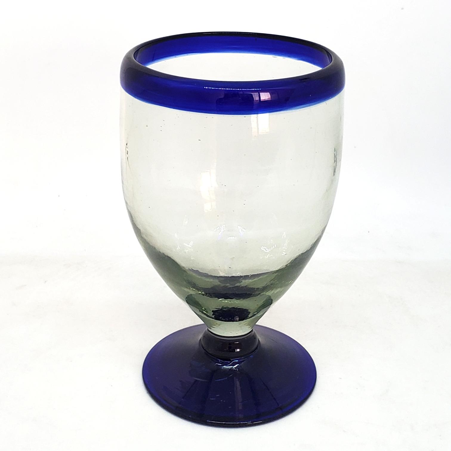 Cobalt Blue Rim 12 oz Short Stem Wine Glasses (set of 6)